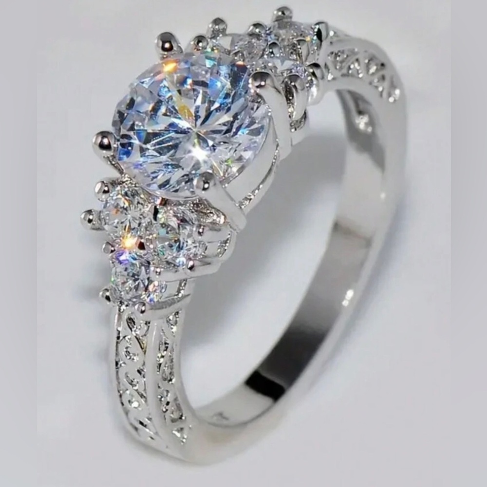 Cubic Zirconia Inlaid Engagement Ring Bands for Wedding Party Jewelry Gift